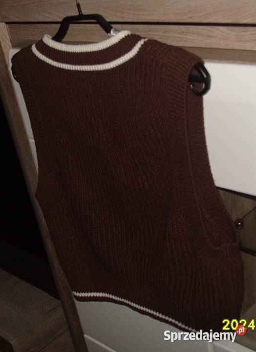 Wełniana Czekoladowo Kremowa kamizelka HM r S Rawicz