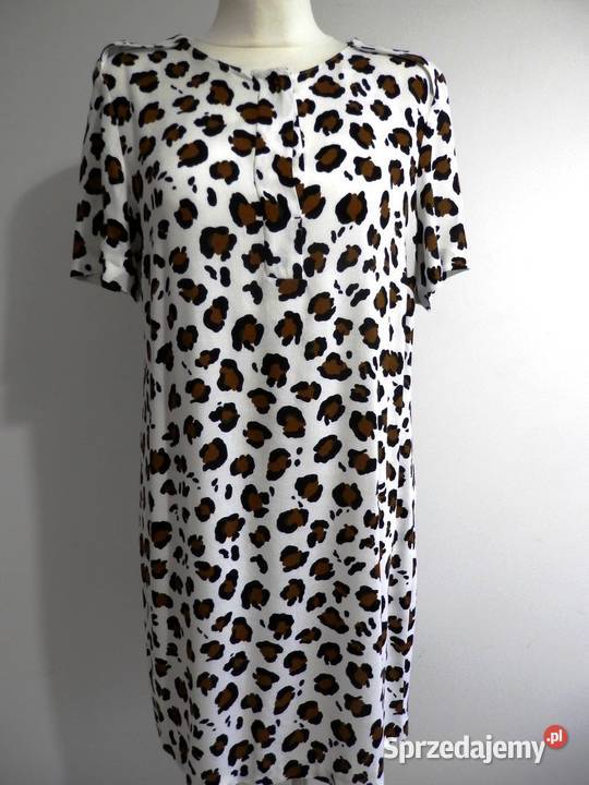 Sukienka Zara Trapezowa Kremowa Modny Nadruk kolorowy podlaskie Łomża sprzedam