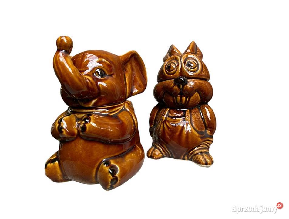 Komplet 3 pojemników ceramicznych PRL retro brązowy Warszawa