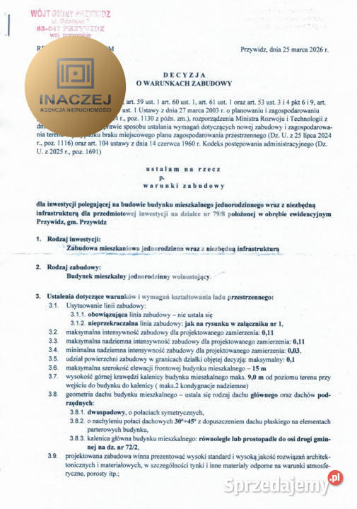 sprzedaży działki 3000m Gromadzin