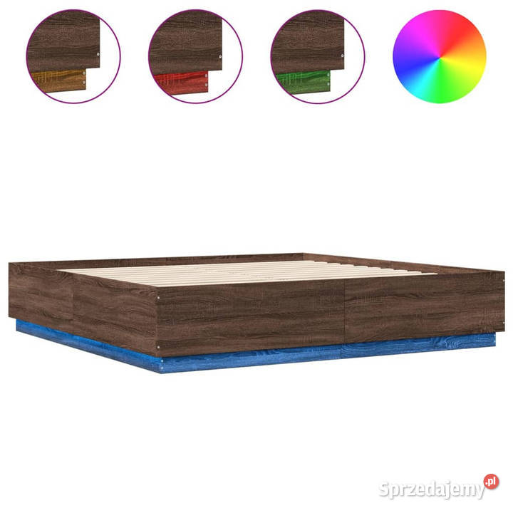 Rama łóżka z LED brązowy dąb 200x200 WM3209589 203cm Łóżka