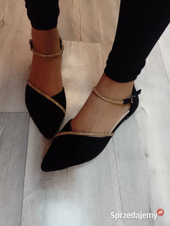 42 Czarno złote bogato zdobione baleriny żółty/złoty