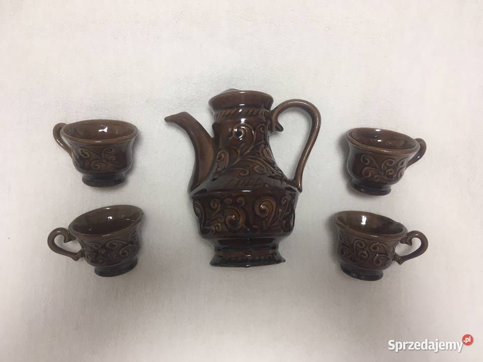 Stary zestaw kawowy porcelit kamionka brąz Birofilistyka Kołobrzeg