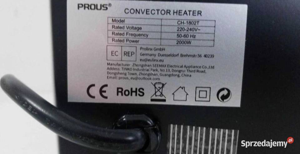 Grzejnik konwektorowy PROUS CH1802T 2000 W Jastrzębie-Zdrój