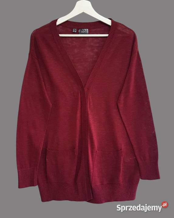 Damski bawełniany sweternarzutka bordowa z Bez wzoru Chrzanów