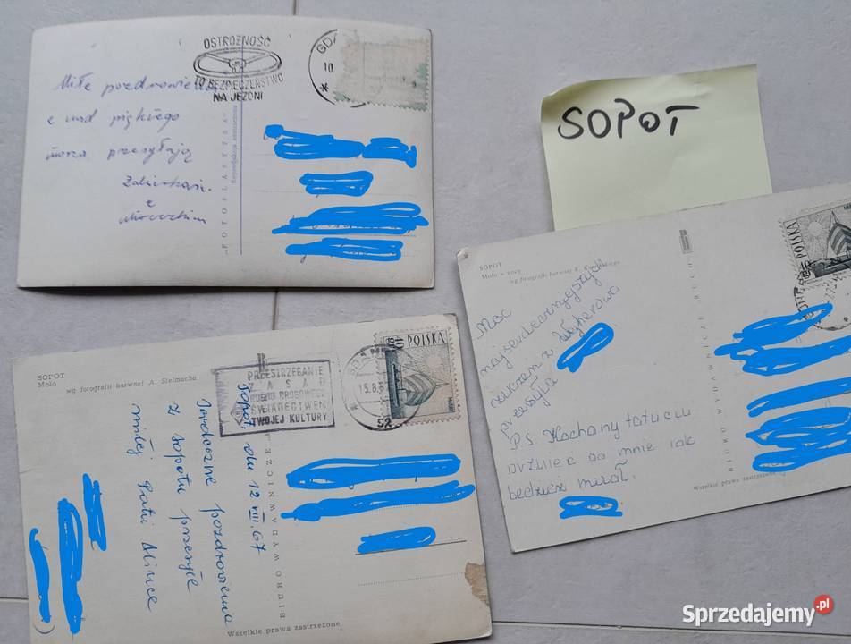 Trzy stare pocztówki kartki pocztowe Sopot z Dąbrowa Górnicza sprzedam