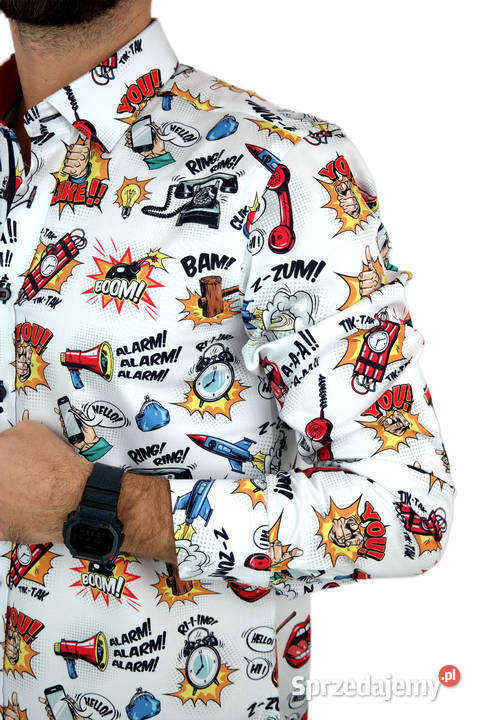 DANIEL BESSI Koszula Męska Fb042 Biała KOMIKS wielkopolskie sprzedam