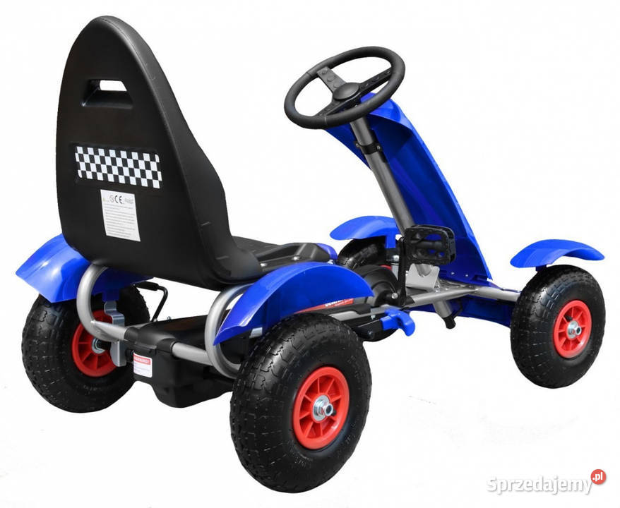 Gokart na pedały niebieski pompowane koła napęd