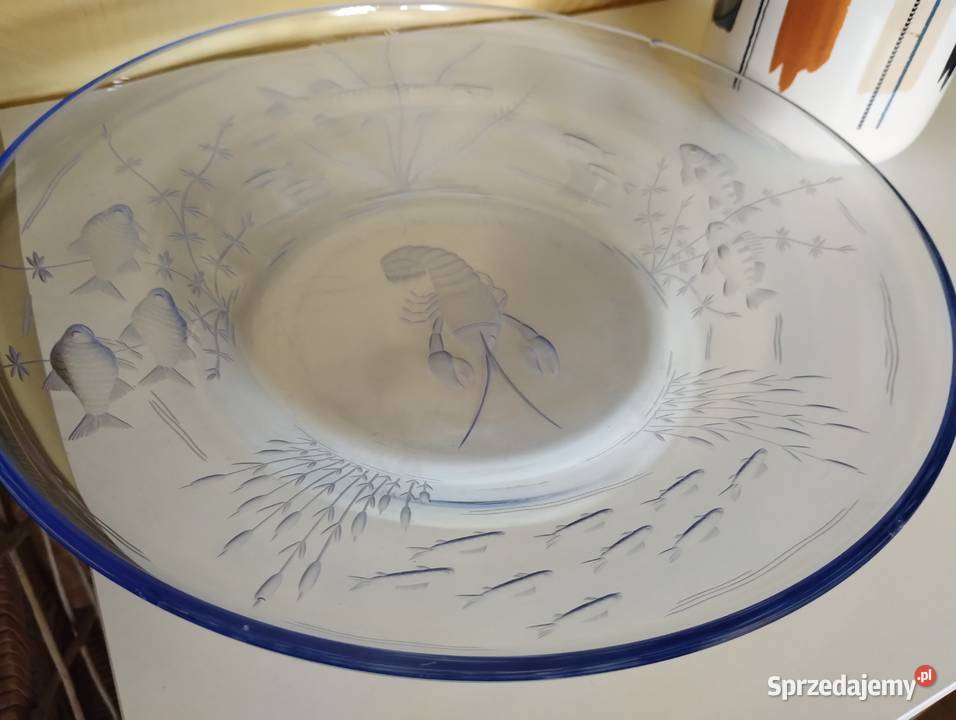 PRL patera szkło błękit ryby 30 art deco Łódź