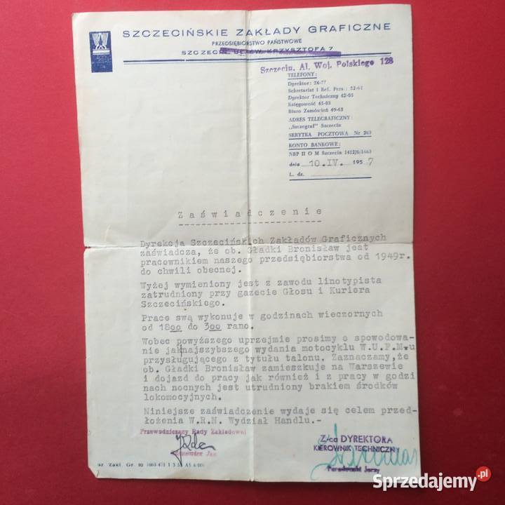 1358 Zaświadczenie O Wydanie Motocykla Gładki zachodniopomorskie