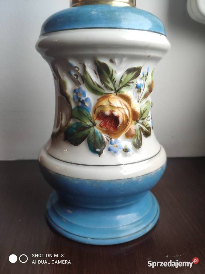 Stara francuska porcelanowa lampa naftowa 56 Antyki, Sztuka, Kolekcje