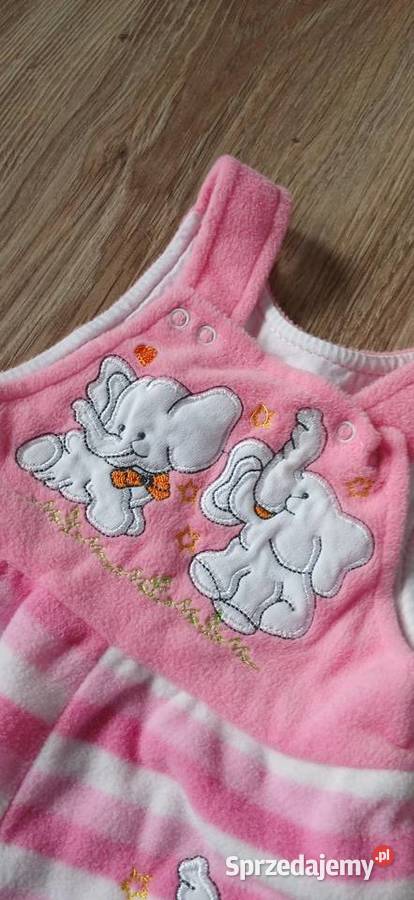Różowy pajacyk niemowlęcy w paski ze słonikami Rozmiar 68 Grudziądz