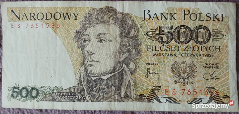 500 T Kościuszko seria ES 1VI1982 r Antyki, Sztuka, Kolekcje wielkopolskie Konin
