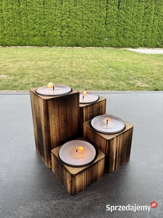 Drewniany świecznik na 4 tealighty handmade łódzkie Piotrków Trybunalski