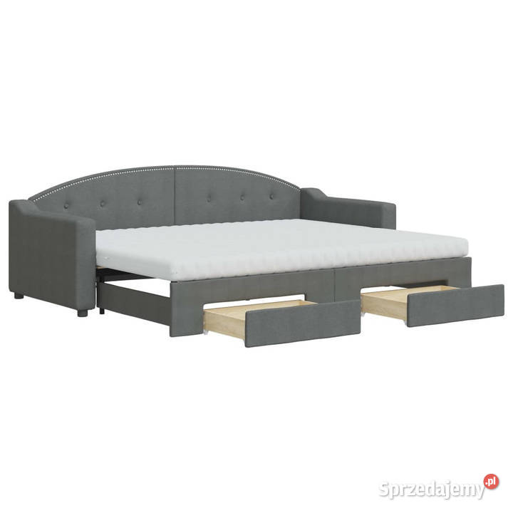 Sofa rozsuwana z szufladami ciemnoszara tkanina Łóżka Warszawa sprzedam
