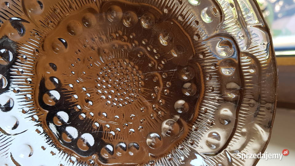 Talerzyki Flora Ząbkowice kolorowe szkło PRL Dąbrowa Górnicza