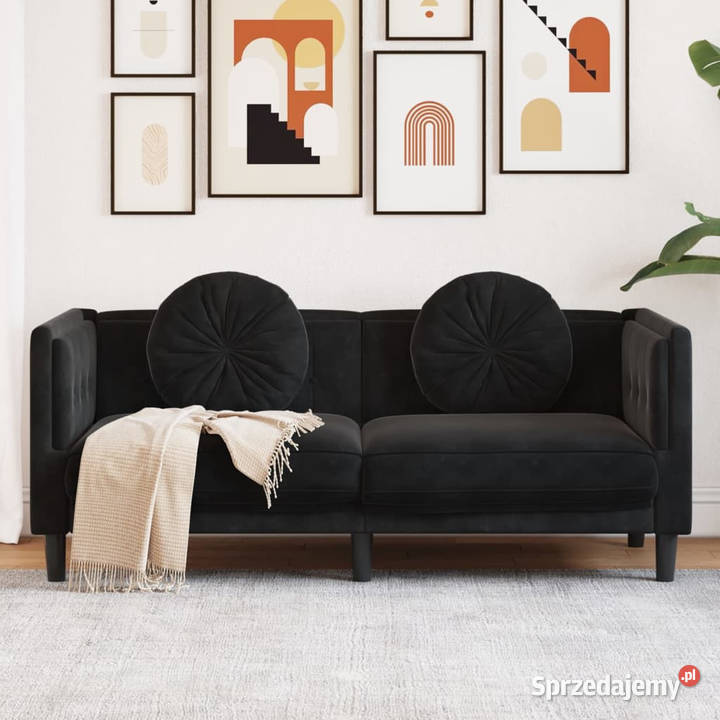 Sofa 2osobowa z poduszkami czarna aksamit Warszawa