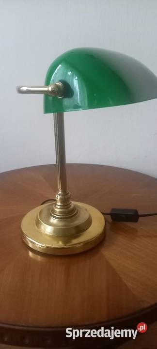 Mosężna lampka gabinetowa bankierka z kloszem Skierniewice
