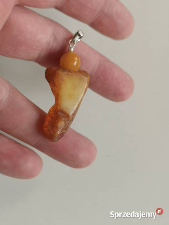 Zawieszka artystyczna bursztyn surowy srebro Toruń