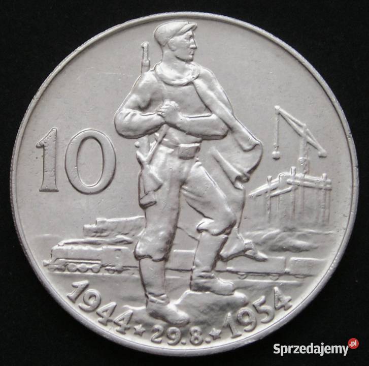 CZECHOSŁOWACJA 10 KORON 1954 POWSTANIE SREBRO Łódź sprzedam
