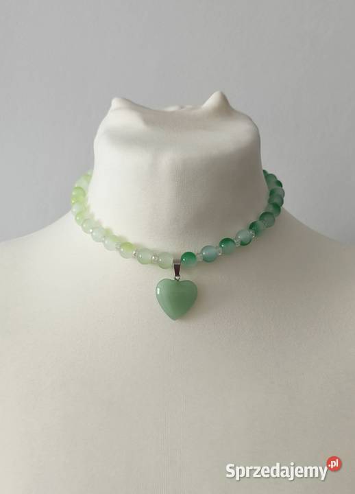 Zielony naszyjnik z sercem koraliki modny Naszyjniki Namysłów sprzedam