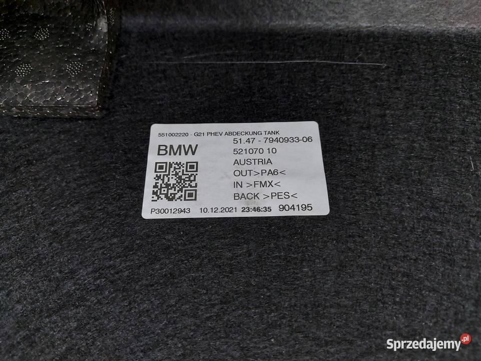 BMW G21 G20 Kombi 330e dywan podłoga bagażnika