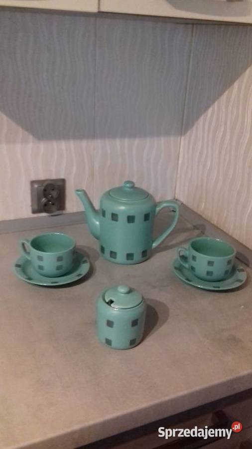 Zestaw porcelany Dzbanek cukiernica odcienie zieleni Liszki