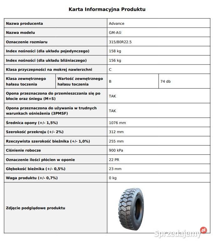 31580 R225 ADVANCE GMA1 Opona napędowa budowlana 315