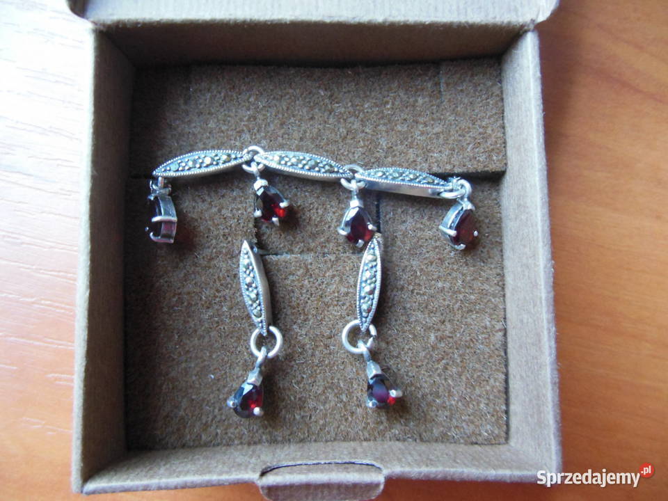 komplet kolczyki bransoletka hematyty i granaty srebrne Wrocław sprzedam