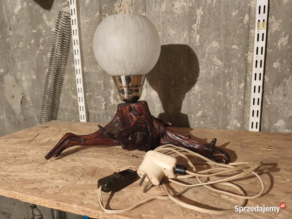 Lampa stojąca PRL Vintage na pniu korzeniu Lampy stołowe i nocne Dębica