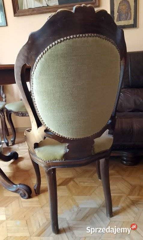 Stół okrągły rozkładany krzesła antyk Biała