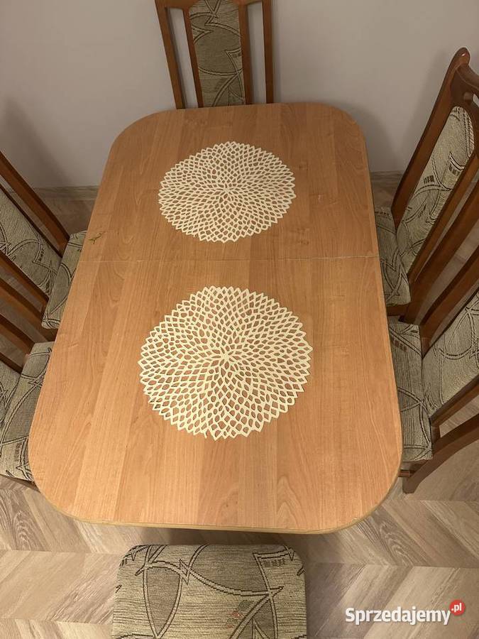 Dębowy drewniany rozkładany ławostół z kompletem Łódź