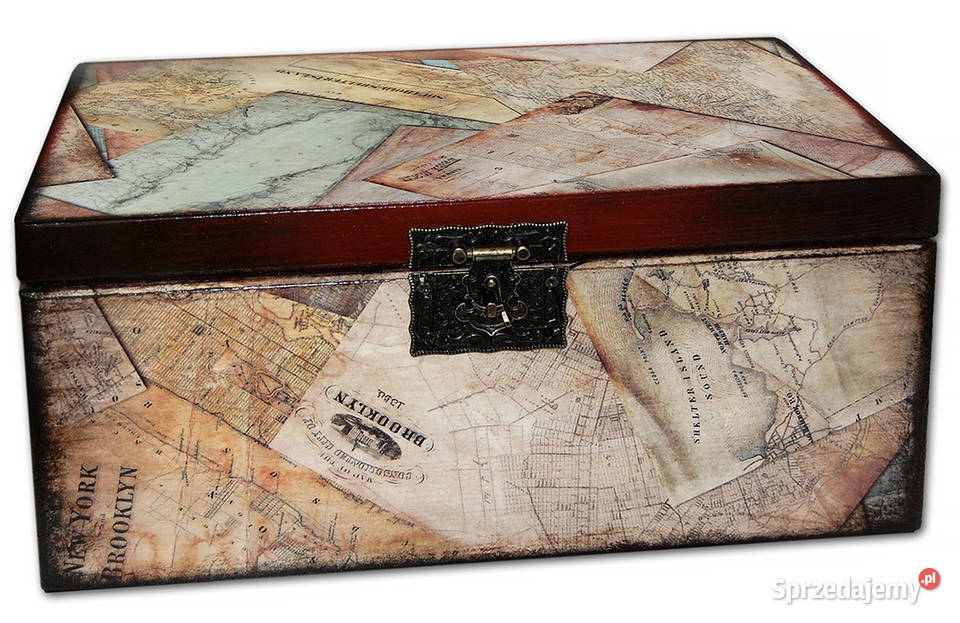 KUFEREK drewniana skrzynka YORK Old Maps 30x20 Dekoracje i ozdoby kujawsko-pomorskie Bydgoszcz