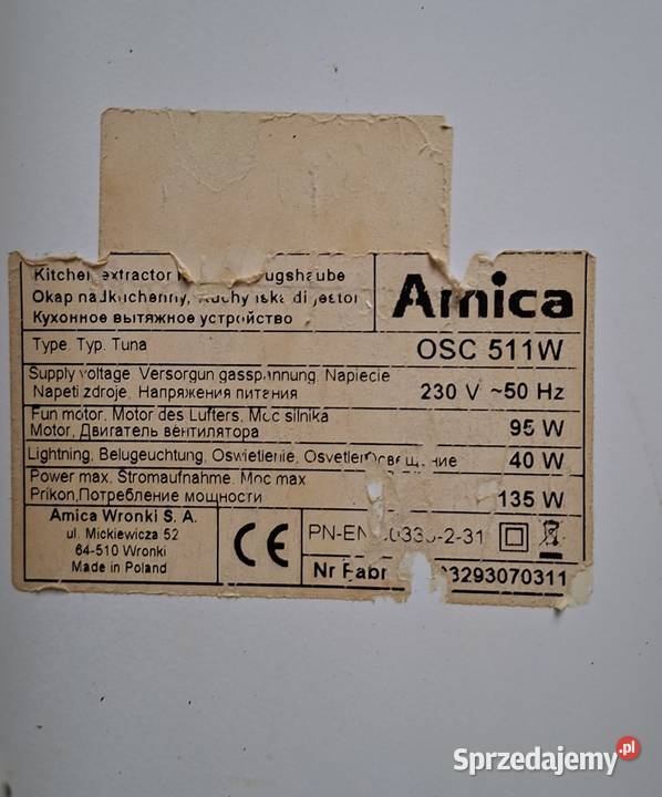 Okap kuchenny Amica 50 podszafkowy Okapy mazowieckie Małkinia Górna