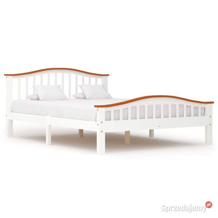 vidaXL Rama łóżka, biel i kolor dębu, lite drewno  283343