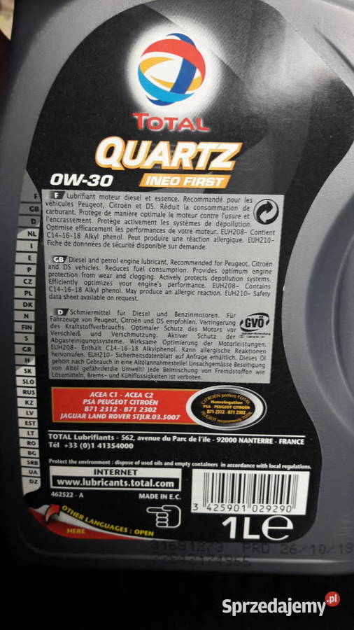 Olej silnikowy Total Quartz 0W30 1l opolskie Głuchołazy