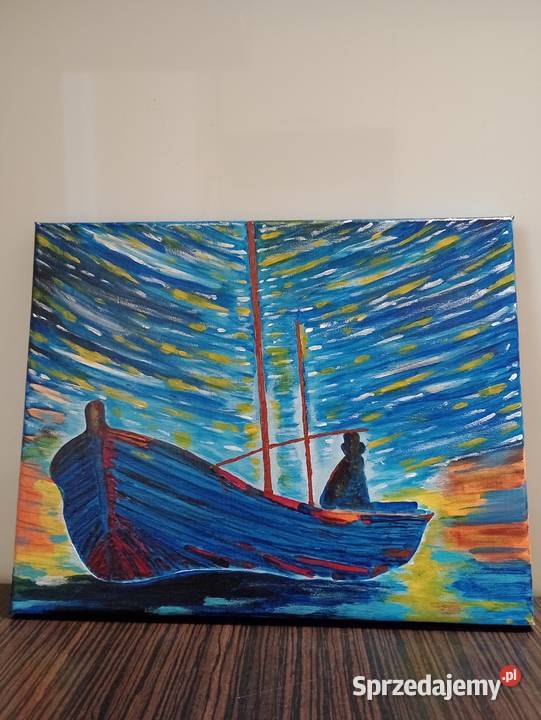 Obraz ręcznie malowane wielokolorowy Łódź