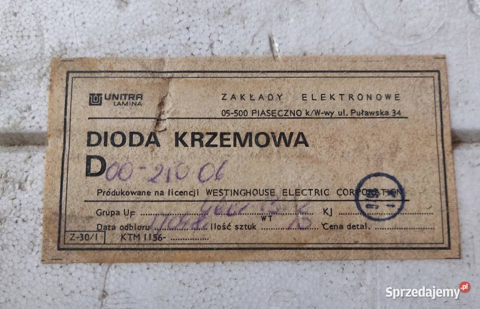 Dioda Mocy UNITRA LAMINA D0025006 250A Pozostałe