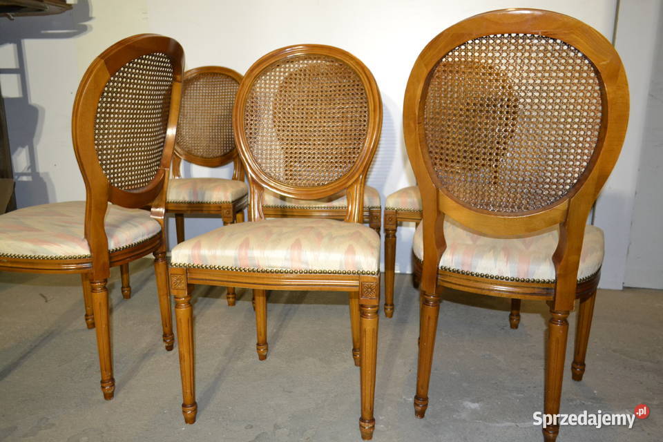 krzesła medaliony rafia 6 Meble Będzin
