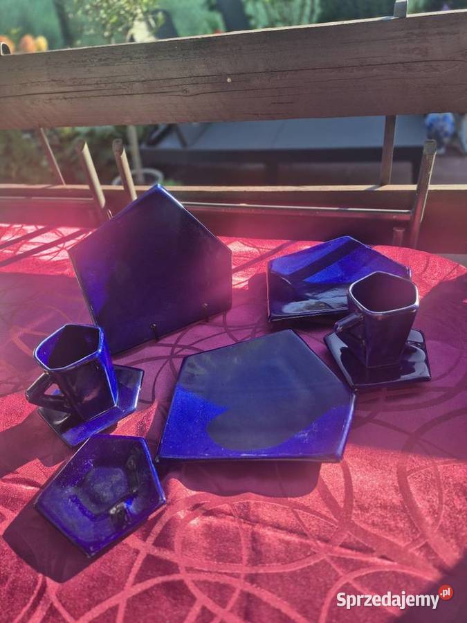 Unikatowy komplet ceramiczny kobalt szafir Dom i Ogród Zawiercie