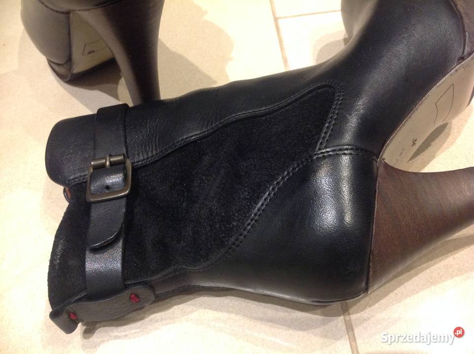Botki Skórzane Damskie Czarne 36 Skóra naturalna Kozaki