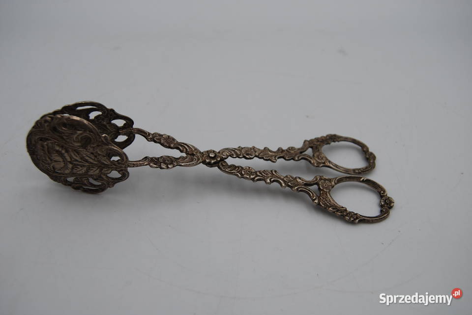 Szczypce ze srebra pr800 motyw reliefu kwiatowy Antyki, Sztuka, Kolekcje Poznań