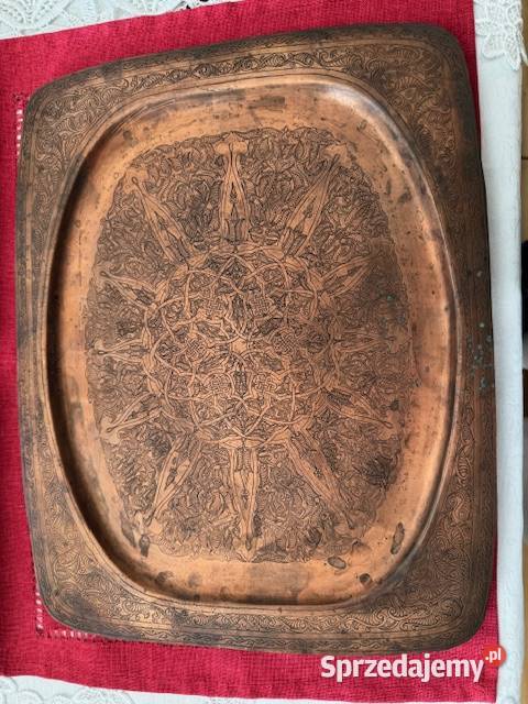 Stara taca mosiężna z ładnym dekorem popielnica