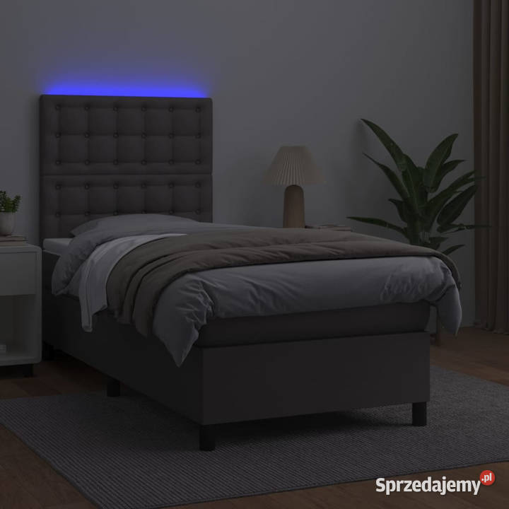 Łóżko kontynentalne z materacem i LED szara 128cm Łóżka Warszawa sprzedam
