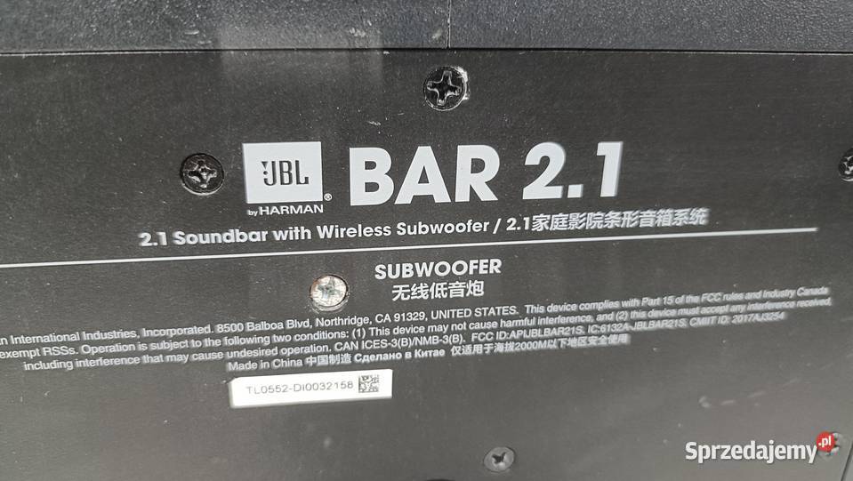 Subwoofer JBL Bar 21 bez kabla