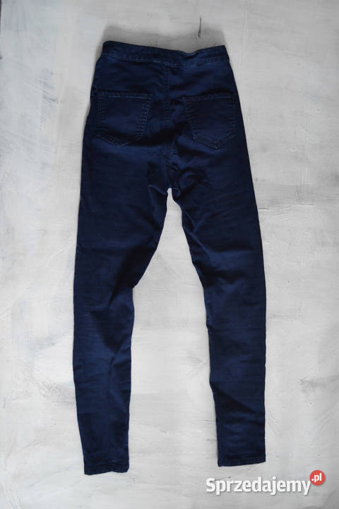 granatowe spodnie z wysokim stanem S slim fit niebieski