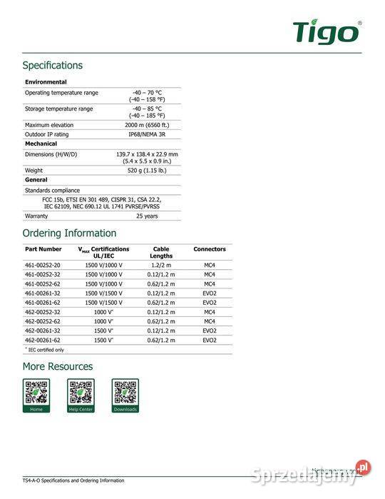 Optymalizator mocy Tigo TS4AO 700 W małopolskie sprzedam