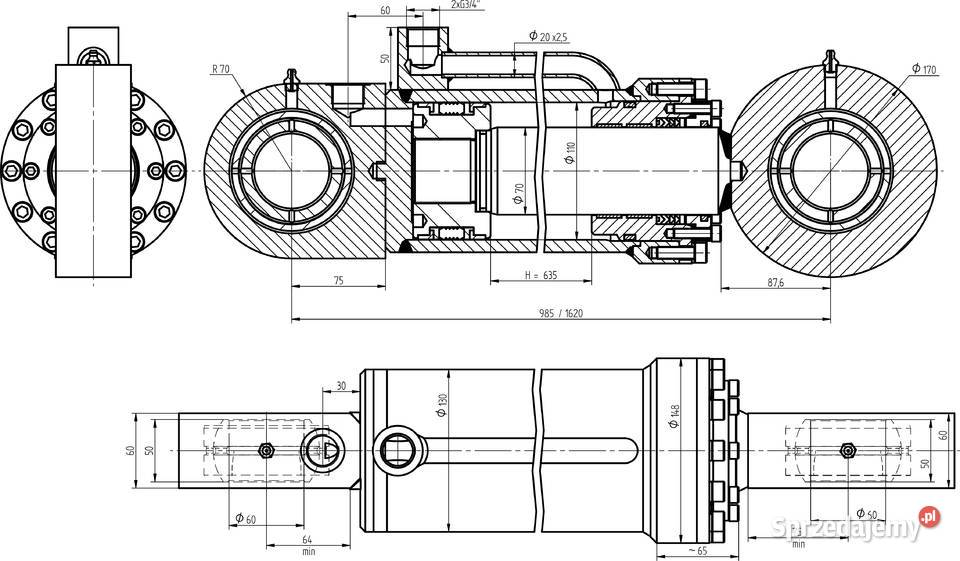 SIŁOWNIK HYDRAULICZNY SMT2MC 110x70 SKOK 635 86 nieuszkodzony Części zamienne Solec Kujawski