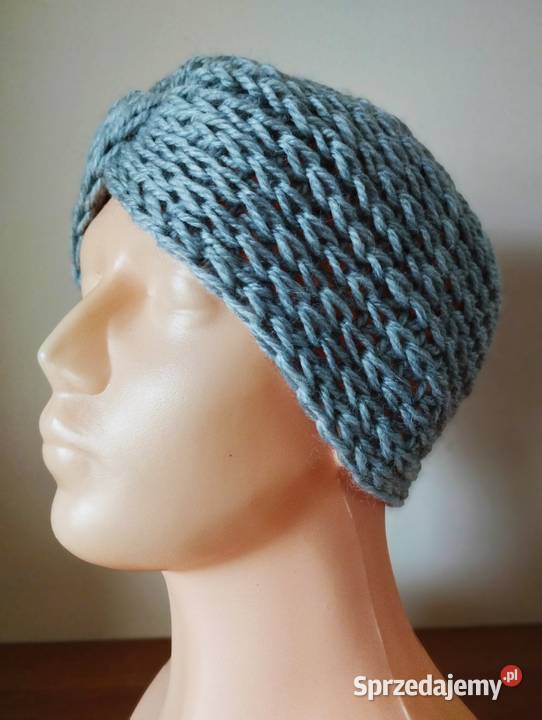 Szara opaska turban alpaka 70 wełna 20 handmade warmińsko-mazurskie Olsztyn sprzedam