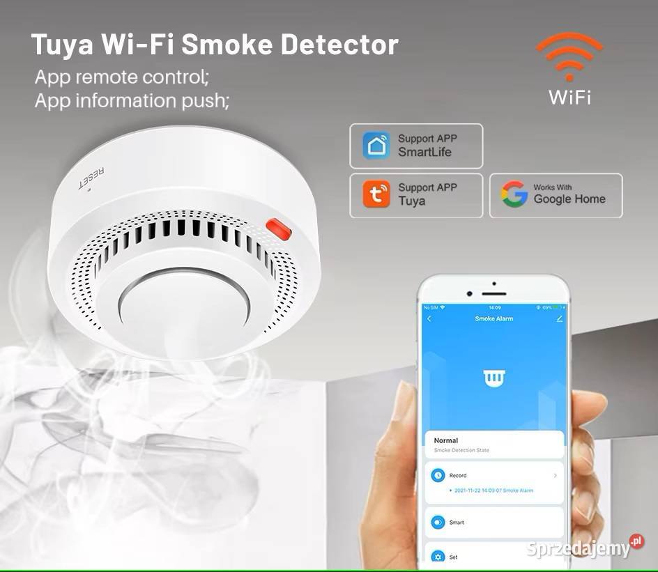 Czujnik Dymu WiFi Tuya Alarm Przeciwpożarowy Detektory Rzeszów